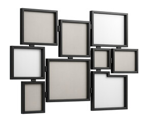 A collage frame set with interchangeable sections, allowing personalization in a family room.