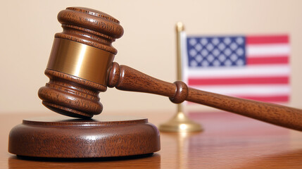 Gavel and flag, a symbol of legal proceedings in the nation, ensuring justice is served within the framework of established laws and constitutional rights.