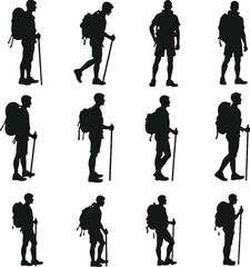 Obraz premium Hiking backpackers silhouettes trekking nature outdoors