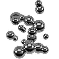 Mercury drops. Abstract 3D shapes in silver isolated on transparent background. 3D render. Metallic elements with glossy texture.