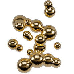 Golden drops. Abstract 3D shapes in golden color isolated on transparent background. 3D render. Metallic elements with glossy texture.