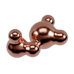 Pink gold drops. Abstract 3D shapes in pink metallic color isolated on transparent background. 3D render. Copper elements with glossy texture.