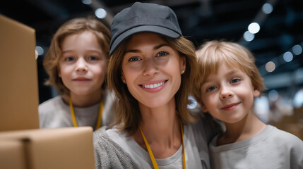 Parents and Kids Volunteering Together at a Community Event