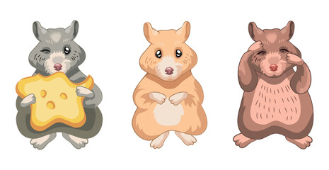 Three realistic hamsters on a white background - Vector illustration