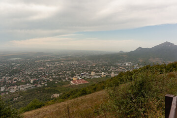Landscape view from the observation deck Mount Mashuk on the city of Pyatigorsk and the Caucasus Mountains