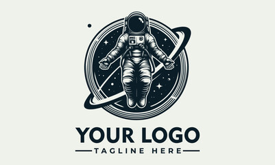 Astronaut floating in space with planet and rings, logo design. © nuaari