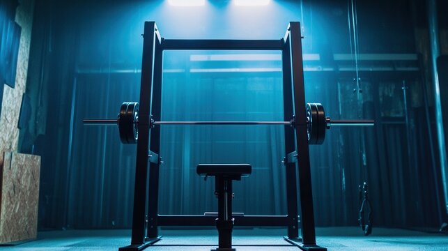 Gym equipment barbell weightlifting bench press strength training fitness workout exercise rack