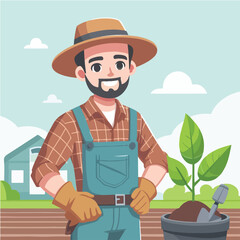 vector character of a smiling field style flat design