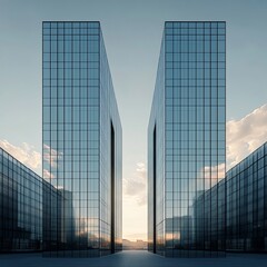 Modern Glass Buildings with Reflections at Sunset