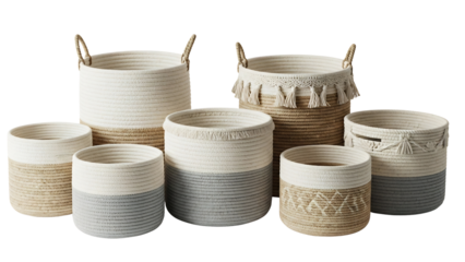 Transparent shop decorative storage baskets: woven rope baskets for home organization and stylish decor ideas