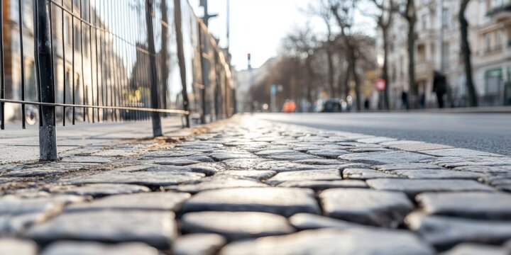 A wonderful cobblestone street perspective captured beautifully in a charming urban setting