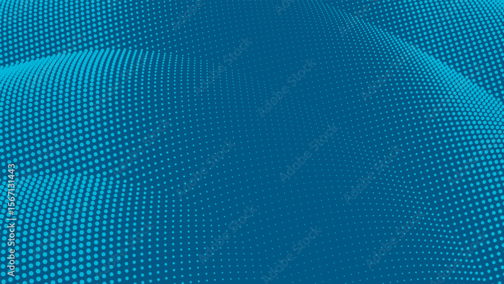 Poster abstract halftone vector wave background. dynamic blue dotted pattern for technology, data, digital 