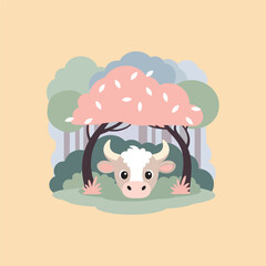 Cow with umbrella vector illustration
