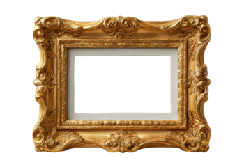 PNG Ornate gilt picture frame with intricate floral carvings
