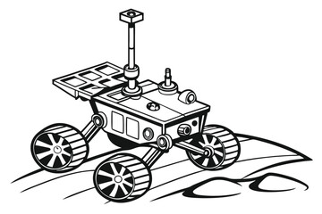 Detailed Line Art Depiction of a Mars Rover Exploring a Barren Landscape, a Bold Exploration of Space © Kanica