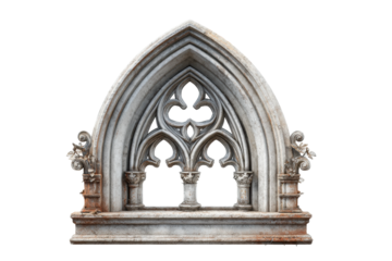 PNG Gothic revival stone window arch with intricate floral tracery