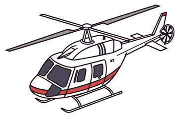 Cartoon Helicopter Ascending With Red Stripes and Black Accents With a Detailed Rotor and Landing Gear Design