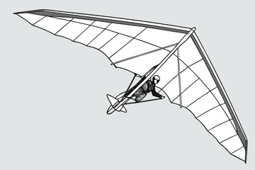 Hang Glider Soaring Through the Sky Depicted in Detailed Black and White Illustration Emphasizing Aviation and Freedom