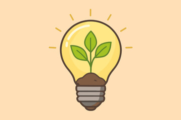 Eco Friendly Light Bulb With Green Plant Growing Inside, Sustainable Energy Concept, Renewable Power, Environmental Innovation, Clean Technology, Nature Conservation, Modern Vector Illustration
