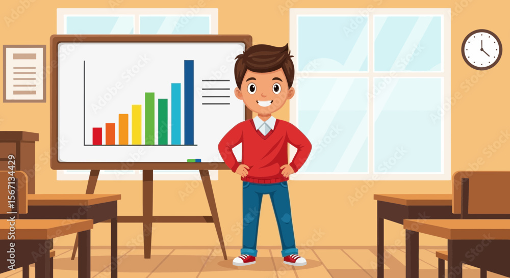 Aufkleber smiling student presenting a colorful growth chart in classroom setting
