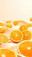 Vibrant Orange Citrus Slices on Pale Ivory Fabric with Gentle Swirls