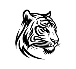 Striking tribal tiger head design showcases bold, clean lines perfect for tattoo art, logo creation, or majestic wildlife themed projects.