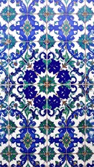 Vintage Encaustic Tile Pattern in Muted Jewel Tones Featuring Blue and Green Ornate Geometric Designs