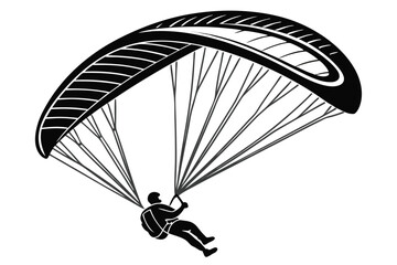 Monochrome Illustration of a Paraglider in Action with Detailed Wing Design and a Lone Paragliding Person in Harness