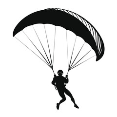Silhouette of Paraglider in Freefall A Thrilling Adventure Sport Parachuting Skydiver Experience Black and White Vector