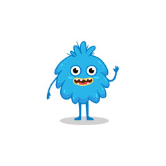 Cute cartoon monster on white background. Funny blue monster in flat style. Vector illustration.