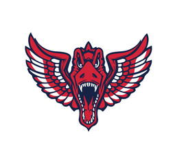 Obraz premium A vibrant dragon creature mascot with wings in a powerful, dynamic stance, perfect for team emblems or esport logo designs.