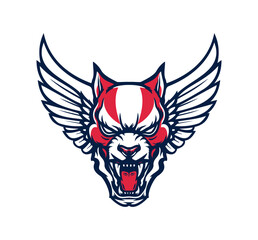 Obraz premium Fierce winged wolf graphic presents a stylized mascot design, perfect for branding, emblem or icon, with strong, bold lines and vibrant colors.