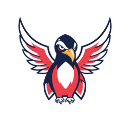 Obraz premium Striking penguin with outstretched wings, designed for vibrant branding and bold emblem creation in sports teams and beyond.