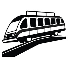 Sleek Monorail Illustration Depicts Modern Transportation Concept Ascending on Elevated Track in Black and White Graphic Design