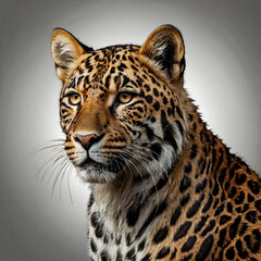 Close-Up Portrait of Realistic Leopard on Gray Background