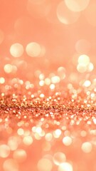 Warm Peach And Salmon Glitter Sparkles Bokeh Abstract Background With Brilliant Light Texture