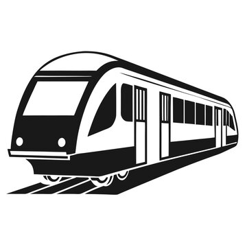 black and white train on tracks clip art preview