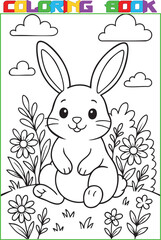 Coloring page for kids, a cute cartoon rabbit, a black outline and a white background