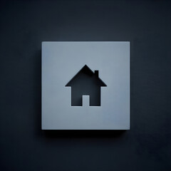A house silhouette cut out from a solid square, set against a dark textured background