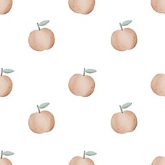  Seamless pattern with cartoon apple. Colorful illustration, flat style. fruit theme. hand drawing. design for fabric, print, wrapper, textile