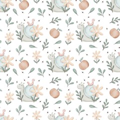 Seamless pattern with cartoon snails. Illustrations for kids. hand drawing,flat style. Baby design for fabric,print,textile,wrapper