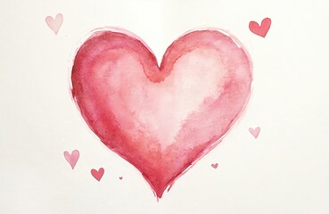 Obraz premium Tender watercolor painting heart symbol of love, affection. Soft pink hues, gentle brush strokes create delicate artwork. Suitable for romantic design, valentine greetings cards, wedding invitations.