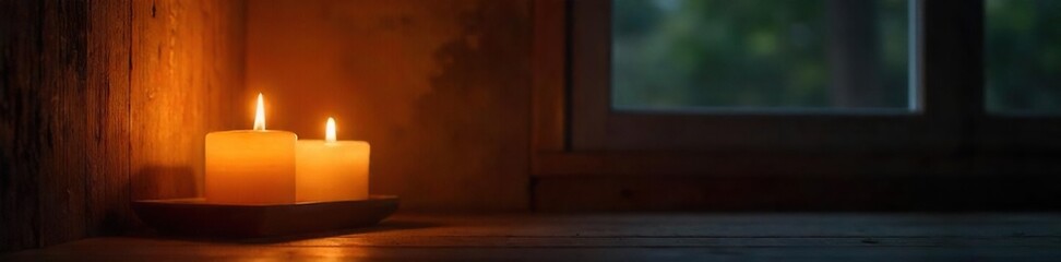 Warm Candlelight Dancing Shadows in Dark Room Cozy Ambiance Photo for Blogs, Websites & Social Media
