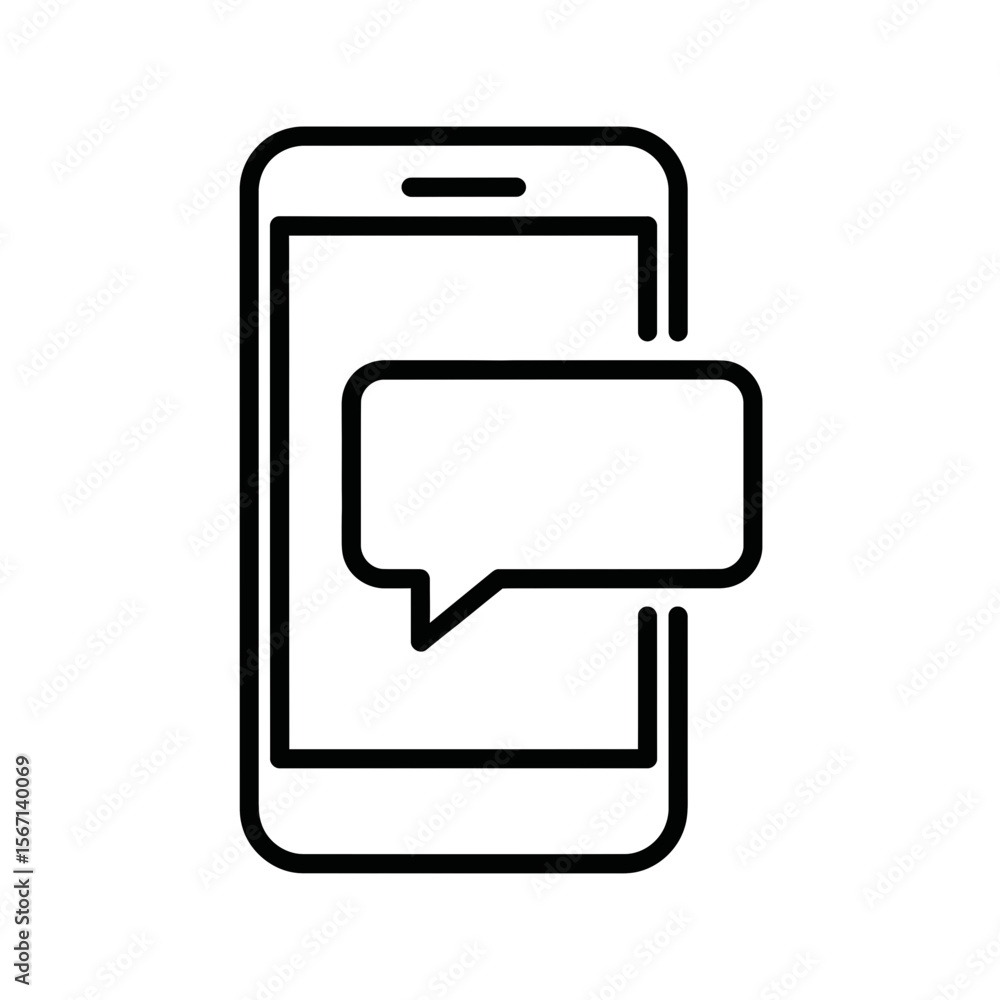 Poster mobile app design with messaging icon in minimalist style