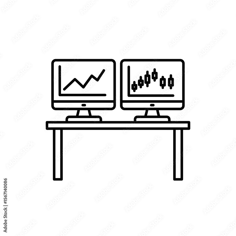 Poster investment banking vector icon showing two monitors with graphs