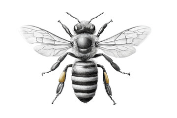 PNG Intricate black and white bee illustration with detailed wings and striped body