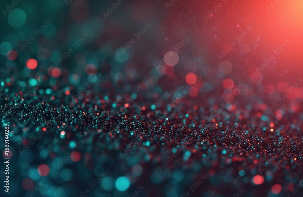 Poster abstract image of illuminated surface with red, green bokeh effect. sparkling grainy texture with bl