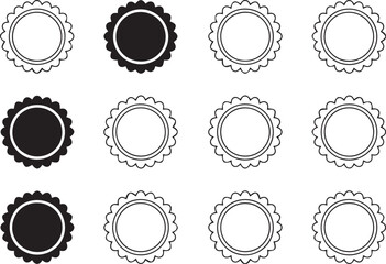 Twelve Scalloped Circle Frames: Black, White, Outline; Simple Design