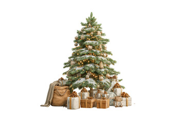 PNG Decorated christmas tree with gold and silver ornaments and gift boxes