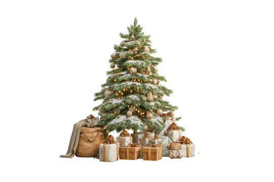PNG Decorated christmas tree with gold and silver ornaments and gift boxes - Powered by Adobe